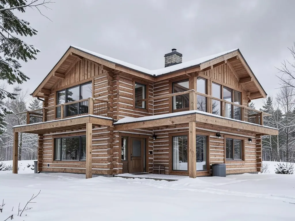 Floor Plan 2 exterior rendering — 28' × 36' Alaska log home