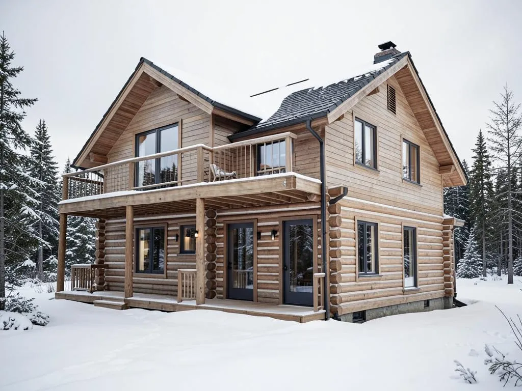 Floor Plan 3 exterior rendering — 30' × 40' Alaska log home